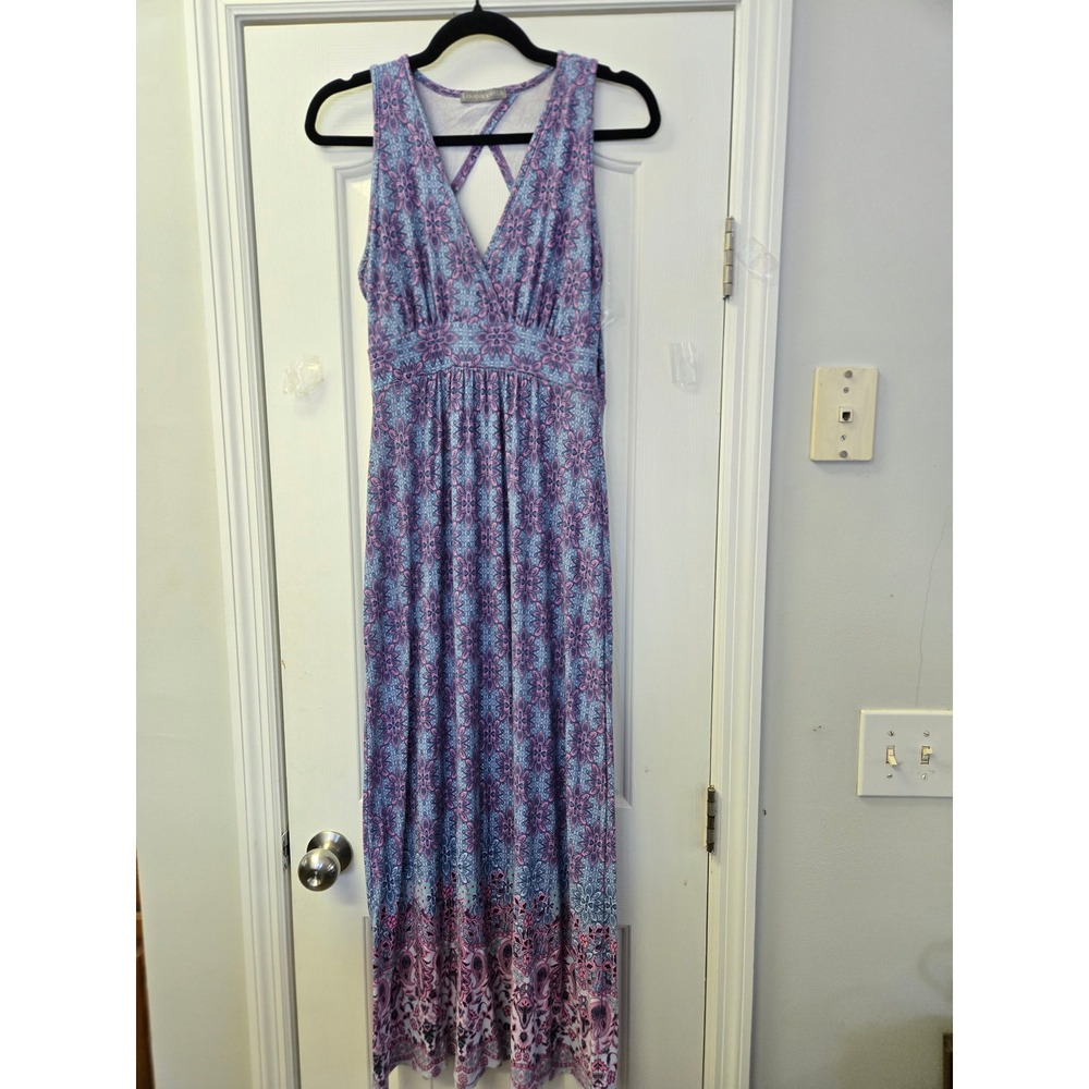 Loveappella Purple Blue Floral Medallion Maxi Dress Sleeveless Resortwear  SP